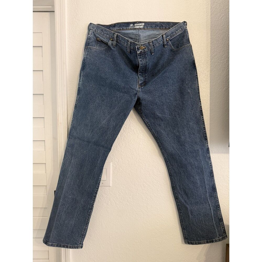 Wrangler Advanced Comfort Jeans Mens 47x34 Blue Straight Leg Stretch Denim